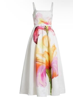 NICHOLAS Sorelle floral belted cocktail dress, in isla ivory floral pattern